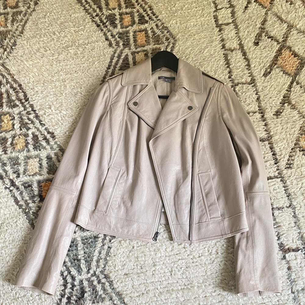 Vince taupe leather moto jacket